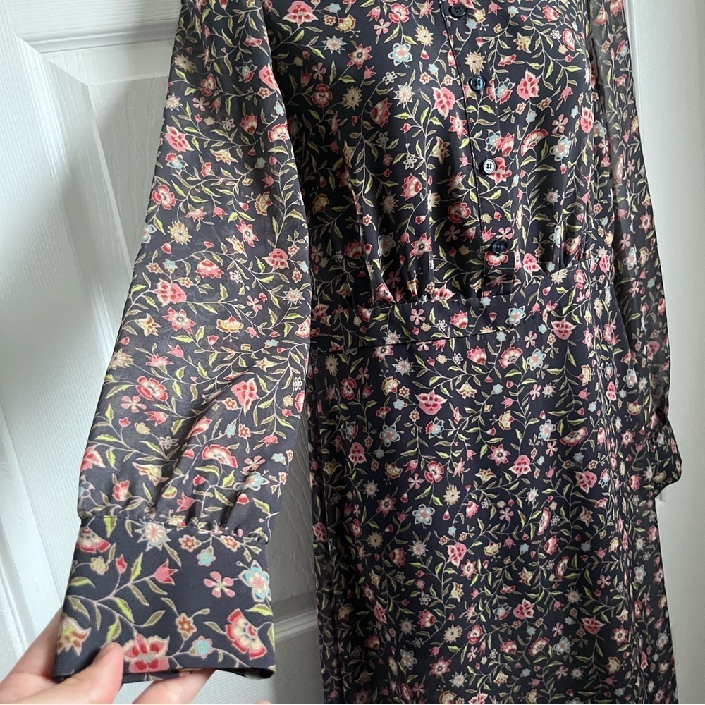 Frank And Oak Dress Floral Maxi Small Women black long sleeve sheer buttons - Picture 2 of 5